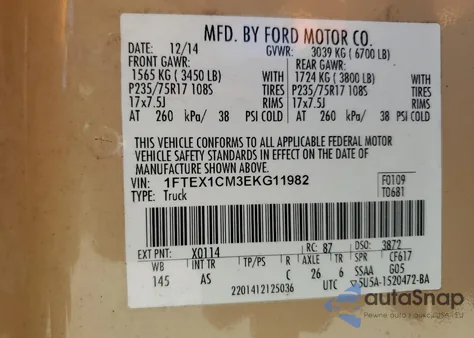2014 Ford F150 Super Cab z USA, uszkodzony, nr VIN 1FTEX1CM3EKG11982